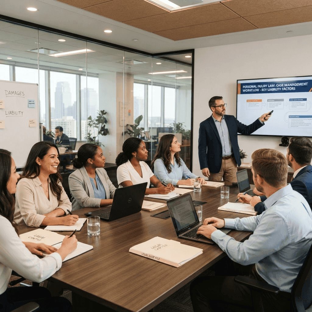 Case managers and paralegals in a personal injury firm training session