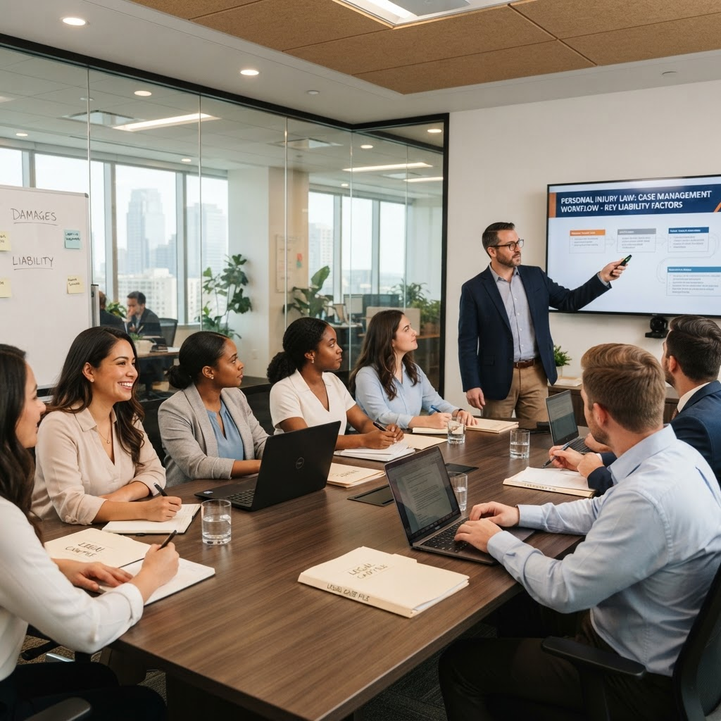 Case managers and paralegals in a personal injury firm training session